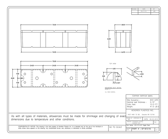 18" x 72" x 16" Dock Float