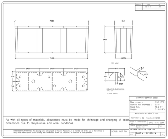 18" x 72" x 24" Dock Float