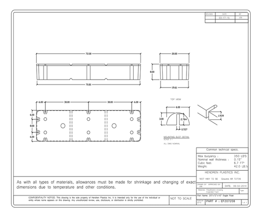 20" x 72" x 8" Dock Float