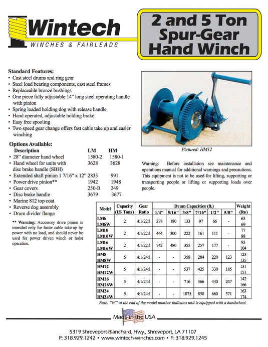 Wintech HM-24 5 Ton Handheld Winch