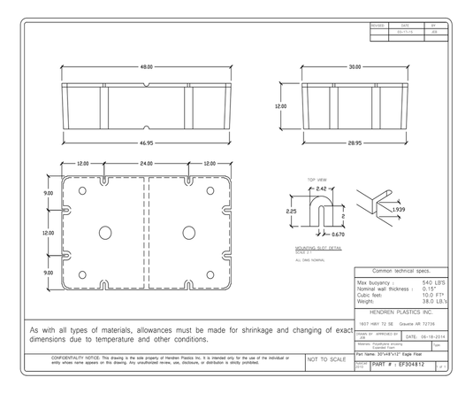 30" x 48" x 12" Dock Float